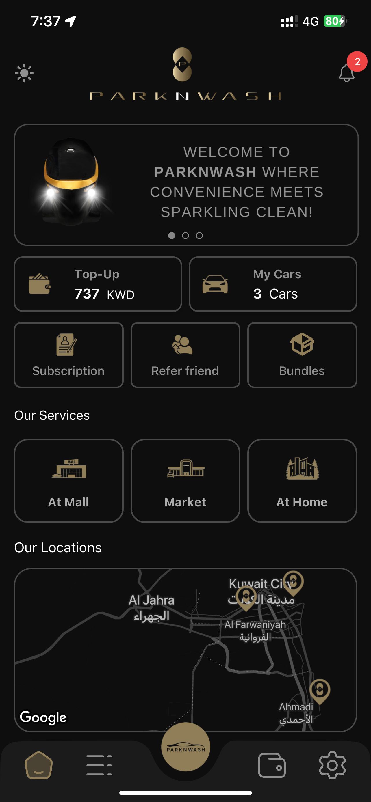 ParknWash App Interface